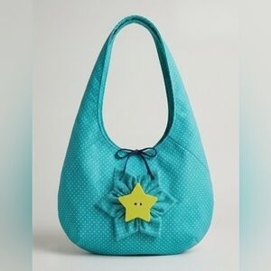 Chic Teal Polka Dot Hobo Bag with Star Detail